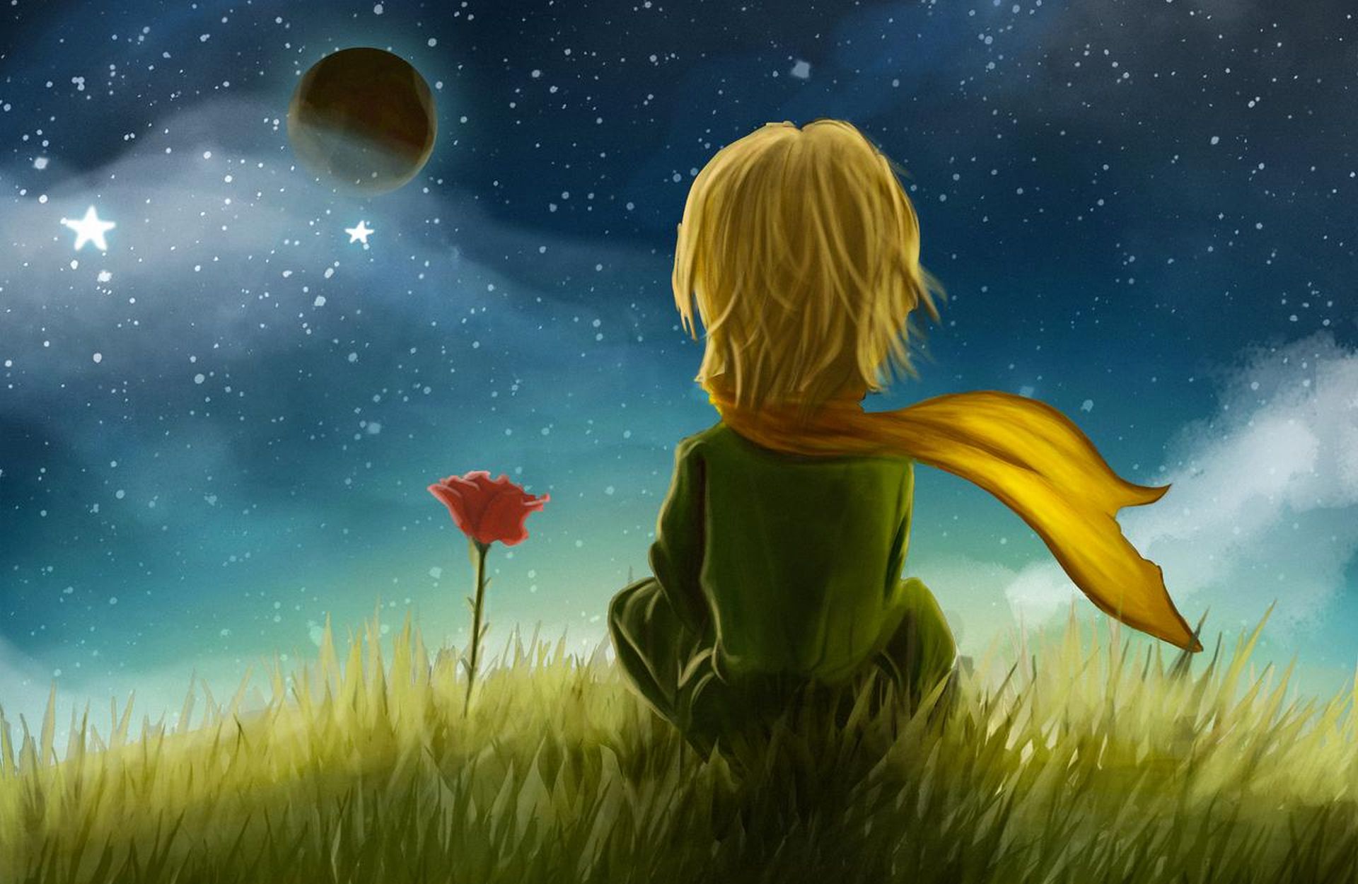 Le Petit Prince contemplant les étoiles